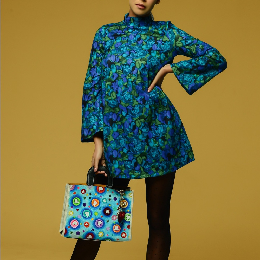 Blue and green long sleeve, floral dress